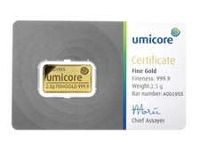 Umicore 2.5 Gram Gold Bar